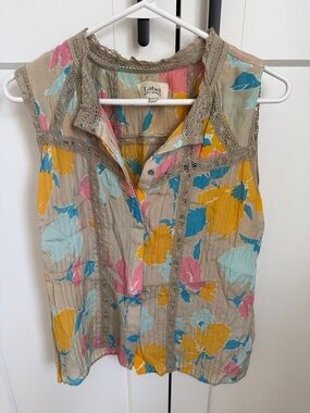 Label Ritukumar Taupe Floral Camisole with Yellow, Aqua & Pink